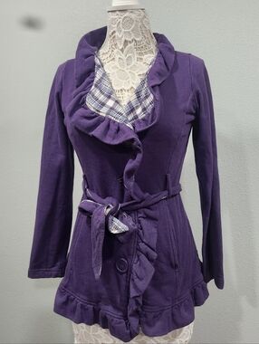 Y2K Self Esteem Purple Ruffle sweatshirt   jacket Plaid Lining size small